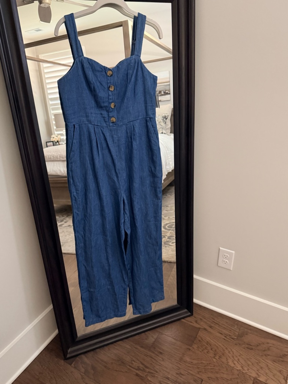 Old Navy Denim Blue Button-Front Wide-Leg Jumpsuit